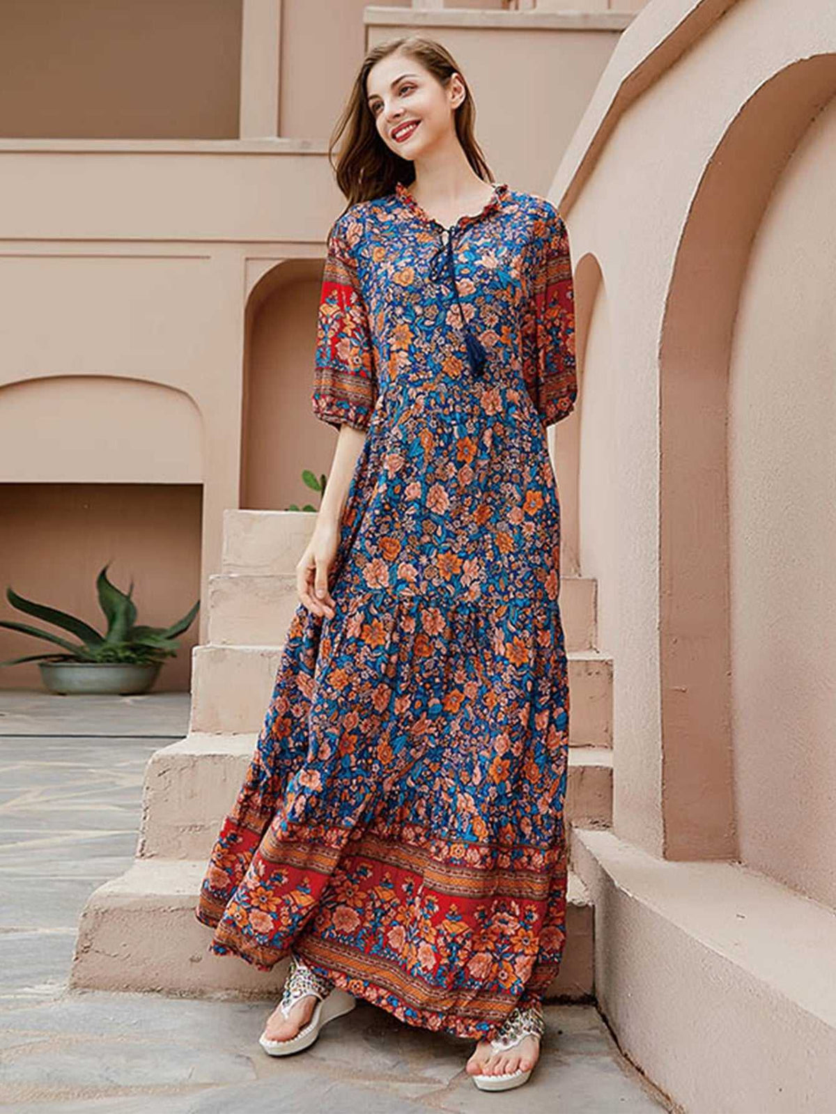 KittenAlarm - Plus Size Ditsy Floral Lettuce Frill Ruffle Dress