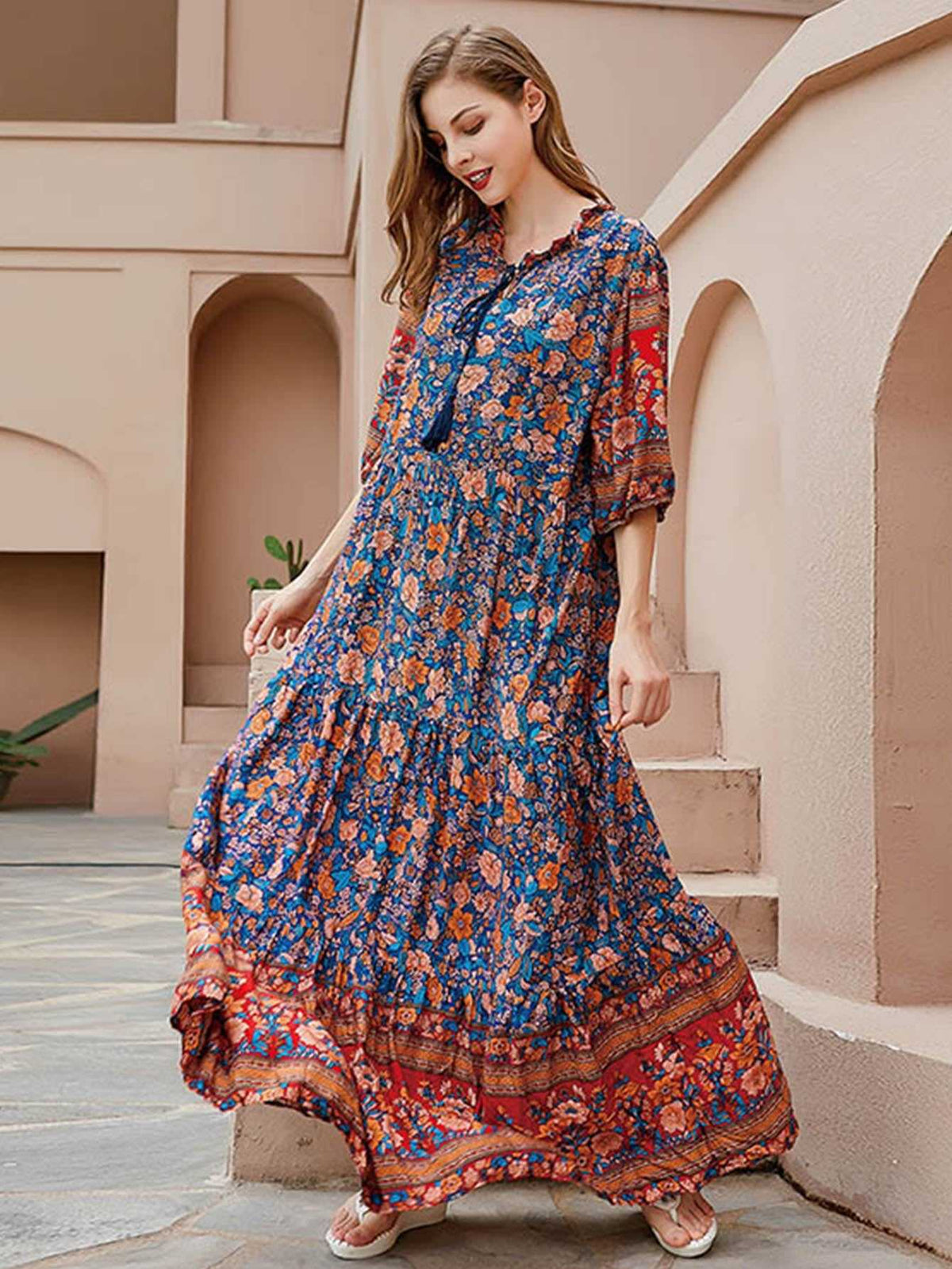 KittenAlarm - Plus Size Ditsy Floral Lettuce Frill Ruffle Dress
