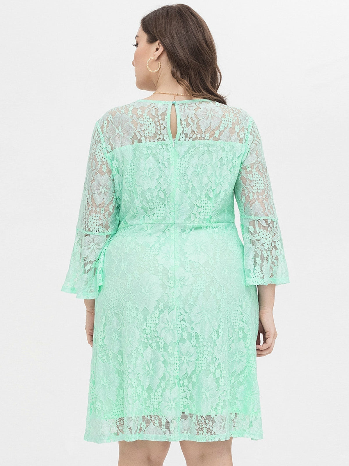 KittenAlarm - Plus Size Flounce Sleeve Lace Dress