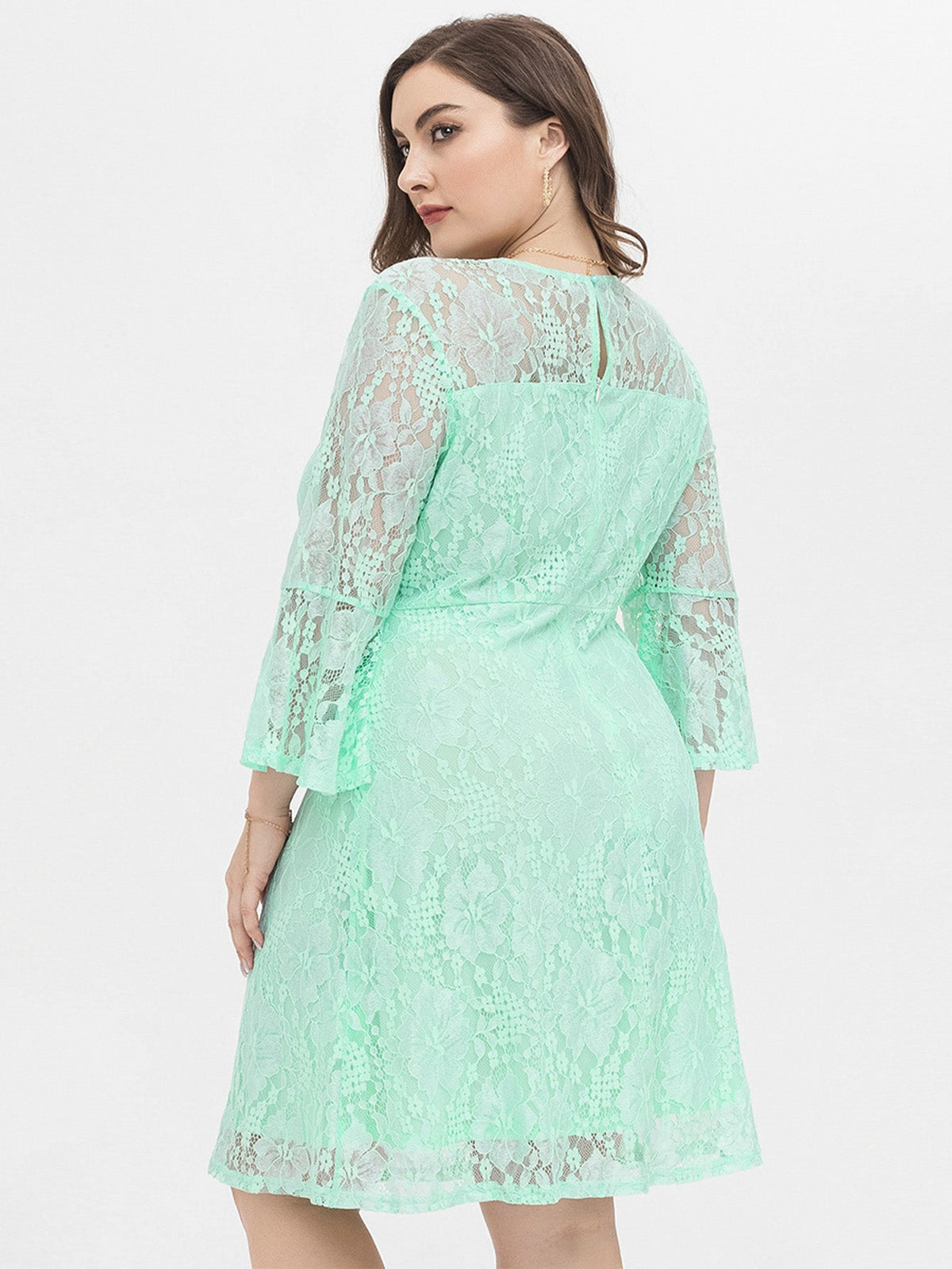 KittenAlarm - Plus Size Flounce Sleeve Lace Dress