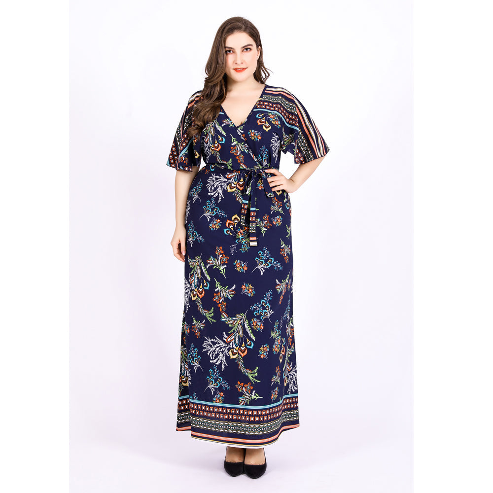 KittenAlarm - Plus Size Knitted Shawl Sleeves V-neck Long Dress