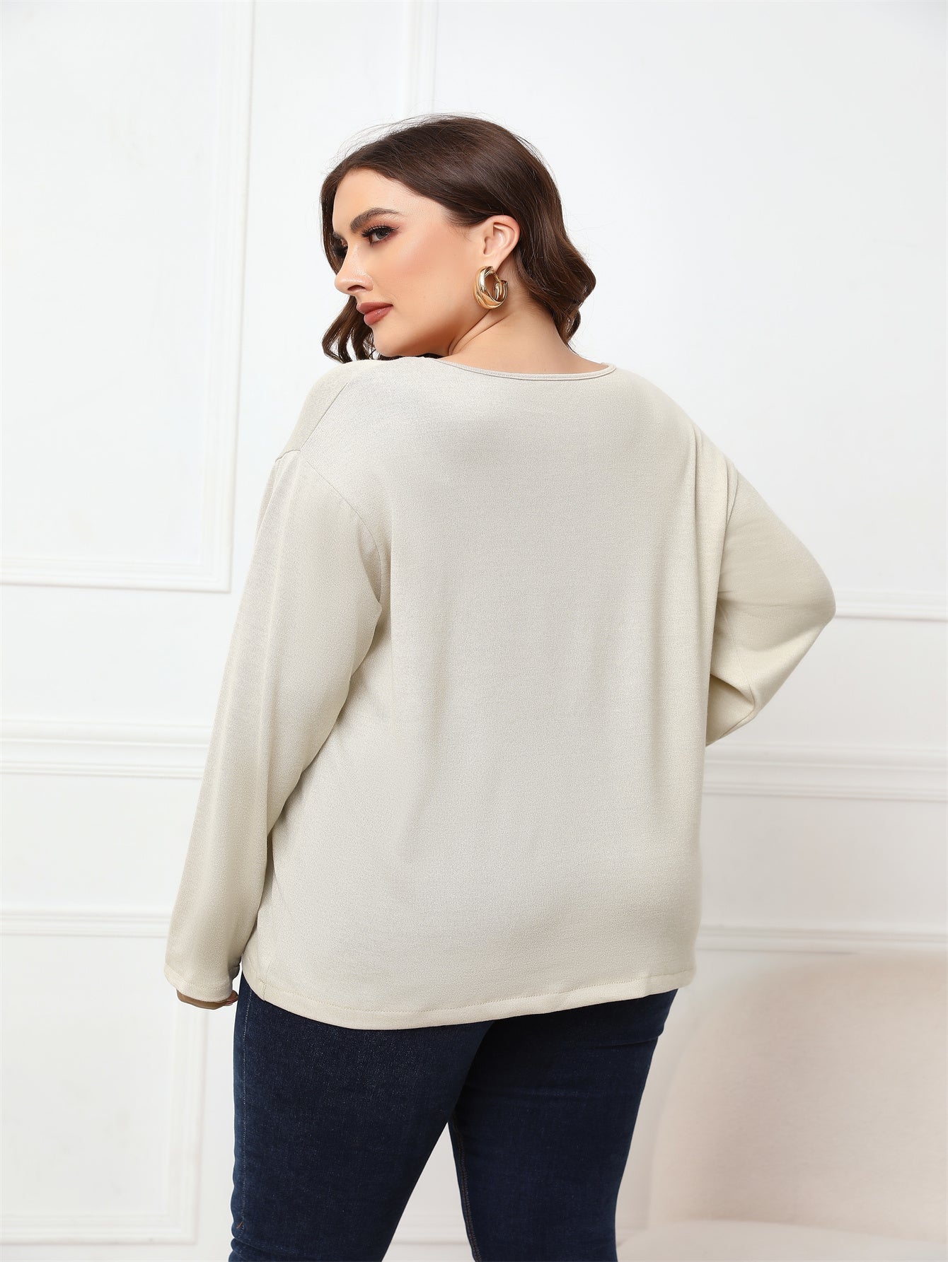 Plus Size Long Sleeve Crisscross Neck Top Blouse - Fashionpara