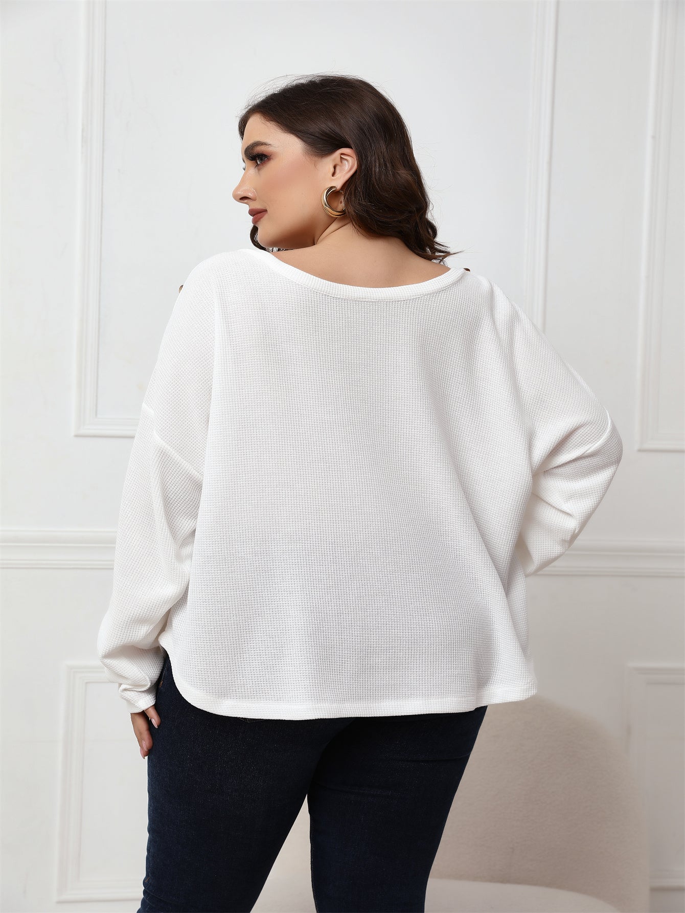 Plus Size Long Sleeve White Top Blouse - Fashionpara