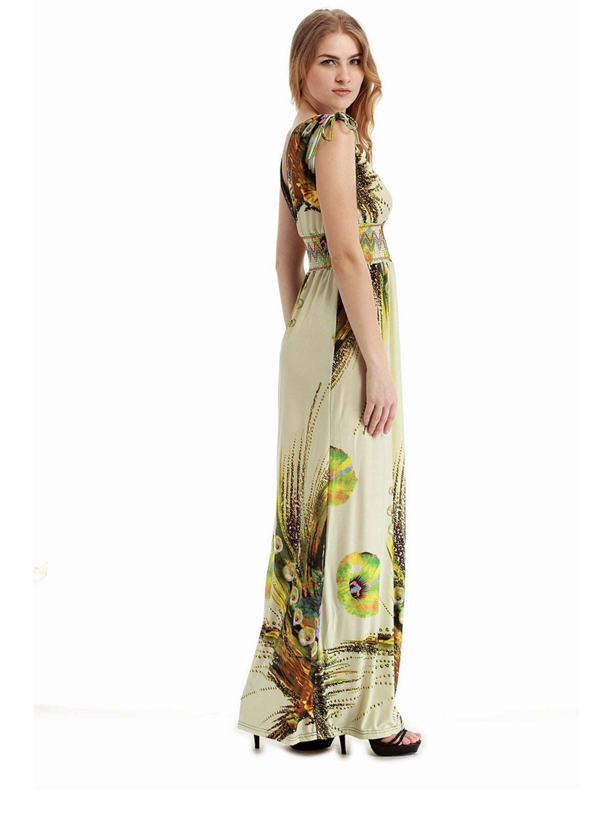Floral Print V-Neck Empire Waist Maxi Dress