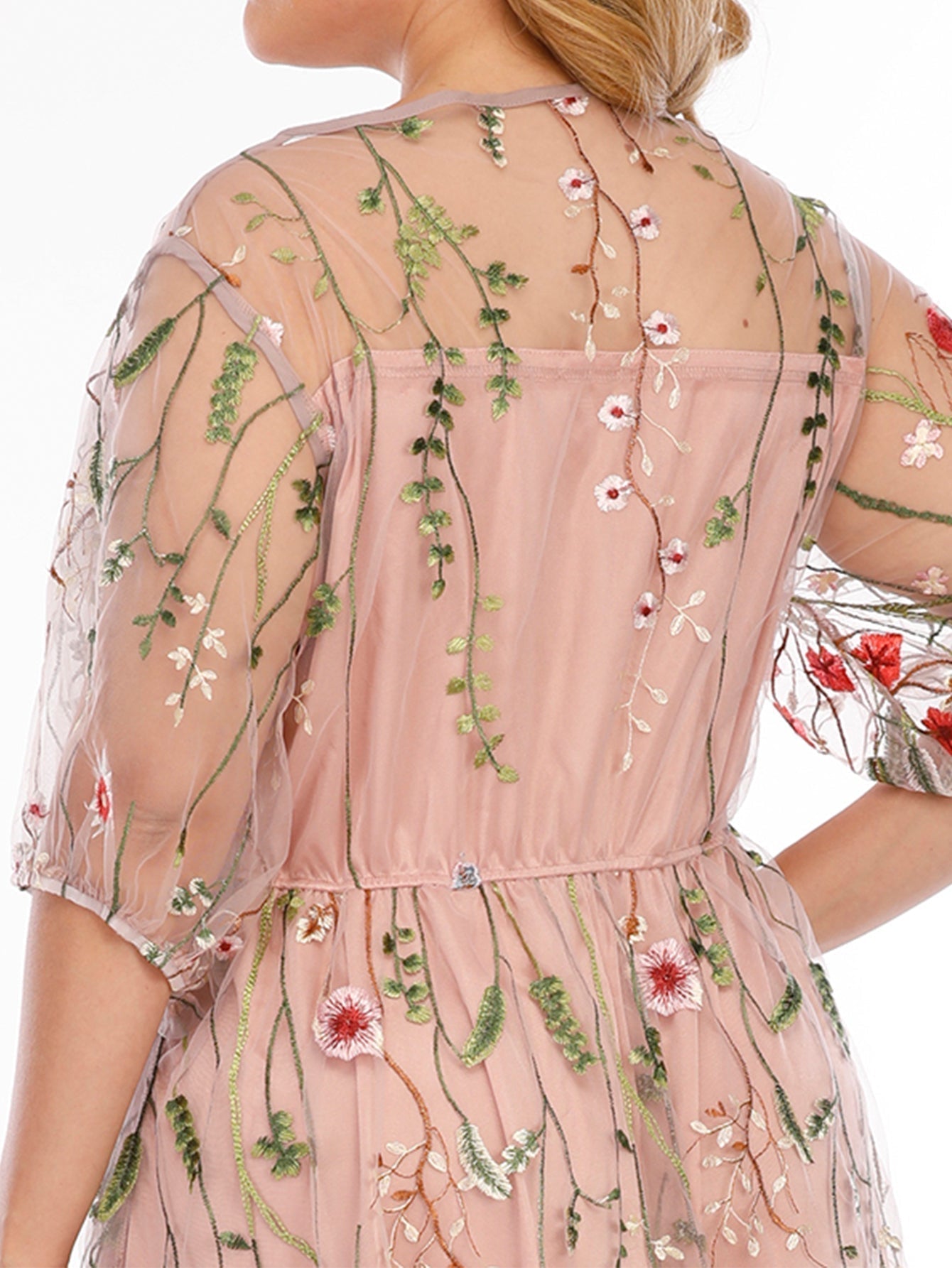 Plus Size Mesh Embroidery Party Dress - Fashionpara