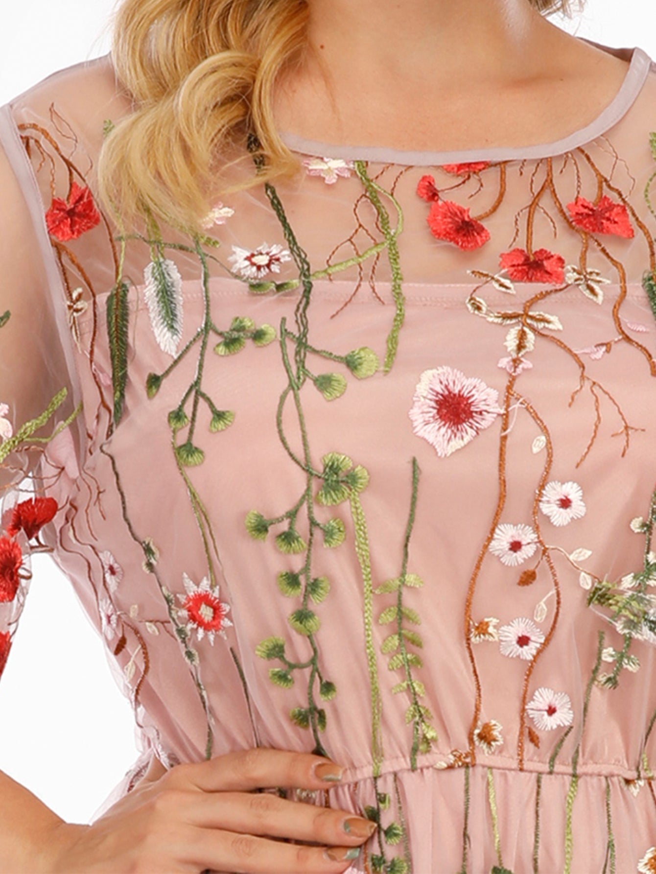 Plus Size Mesh Embroidery Party Dress - Fashionpara