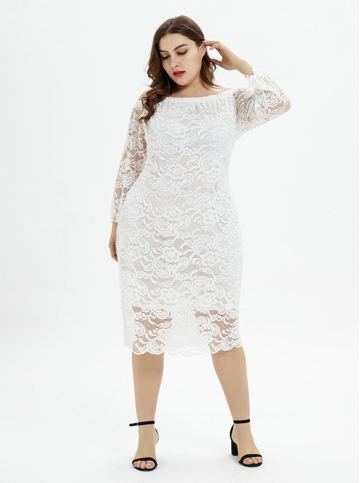 KittenAlarm - Plus Size Off Shoulder Lace Dress