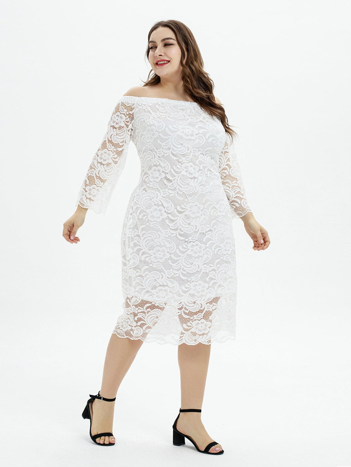 KittenAlarm - Plus Size Off Shoulder Lace Dress