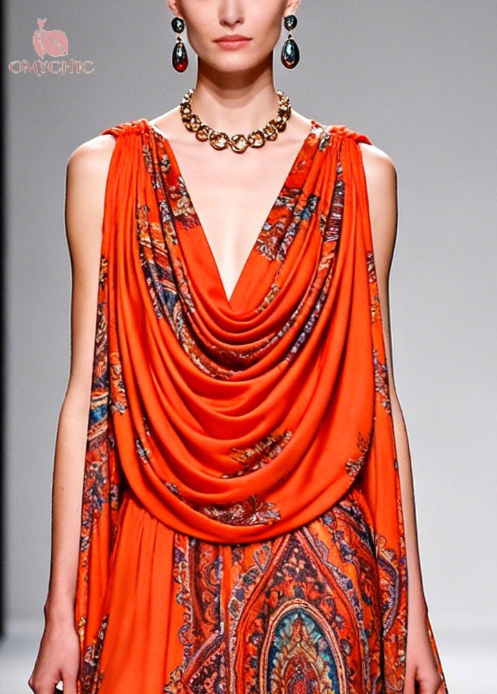 Paisley Print Cowl Neck Sleeveless Floral Ruffle Trim Midi Dress - View 2