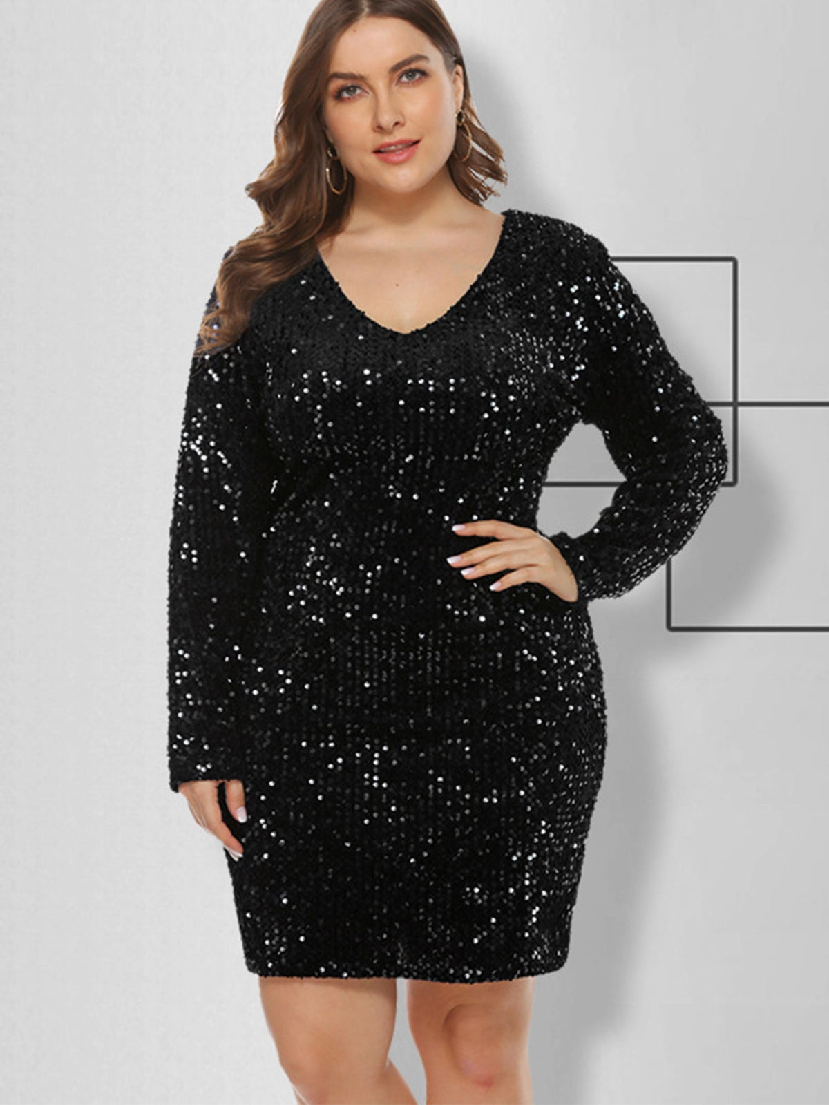 Sequin Long Sleeve V-Neck Bodycon Mini Dress - View 10