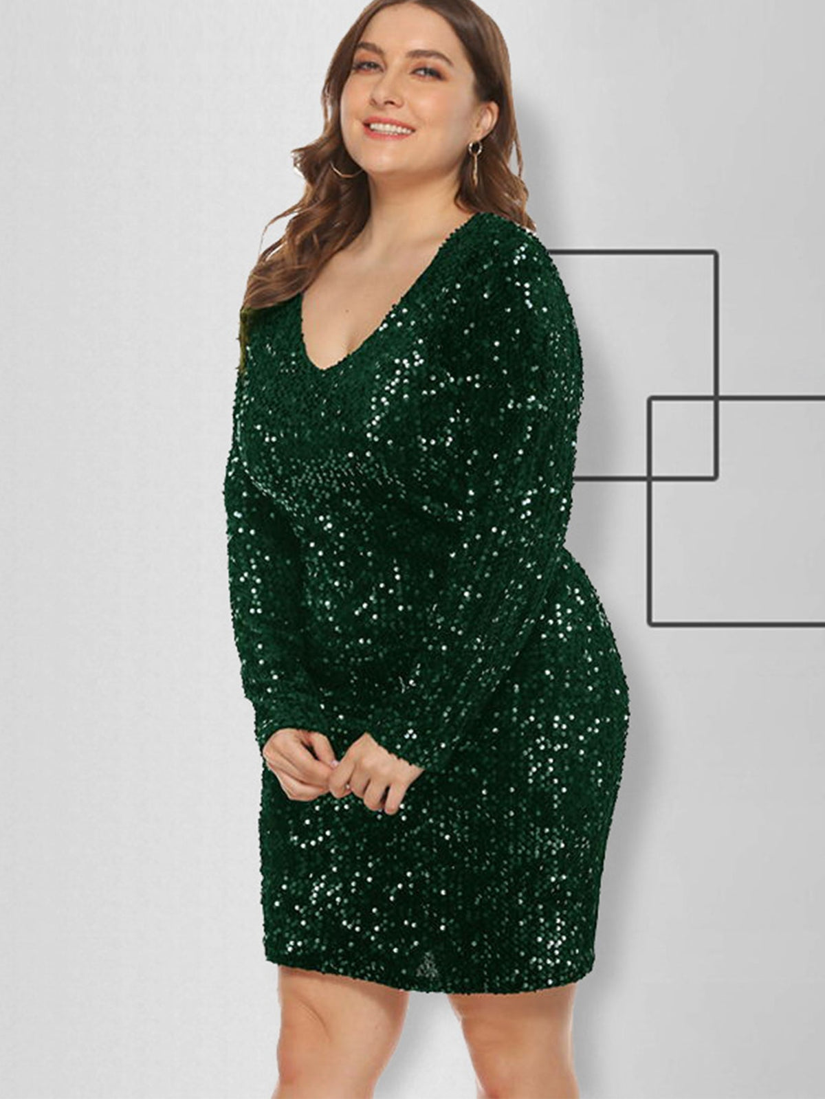 Sequin Long Sleeve V-Neck Bodycon Mini Dress - View 5