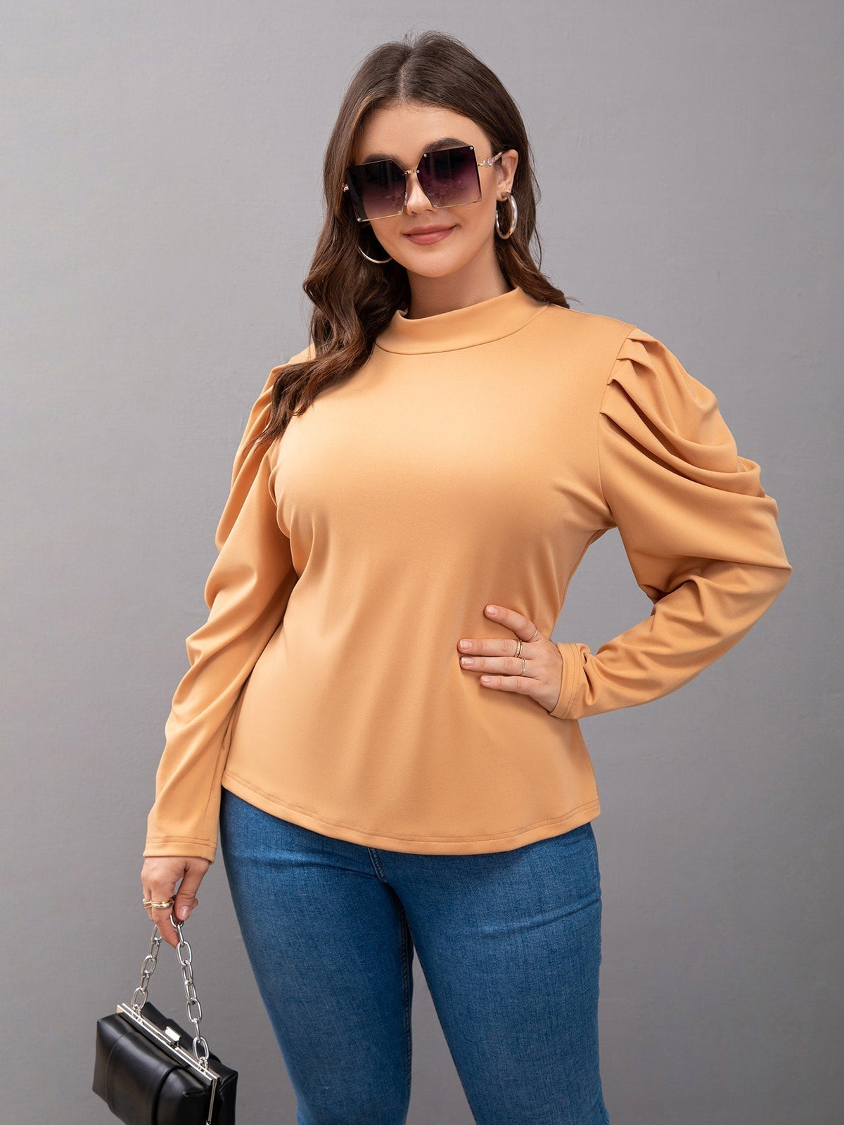 KittenAlarm - Plus Stand Collar Puff Sleeve Tee