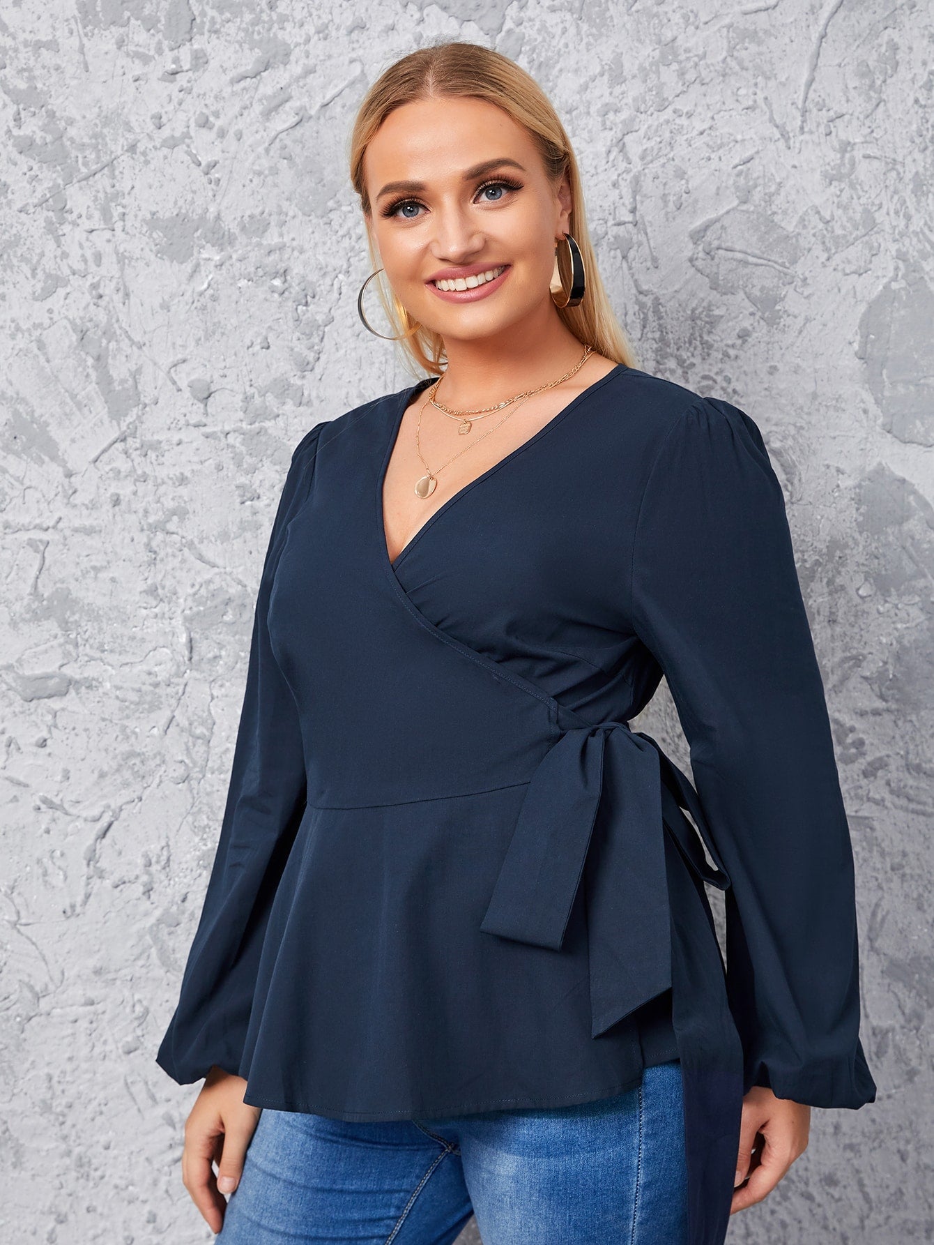 Plus Wrap Tie Side Blouse - Fashionpara