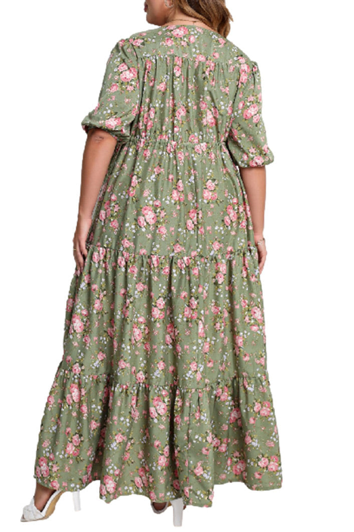 Plus Size A-Line Long Floral Maxi Dress