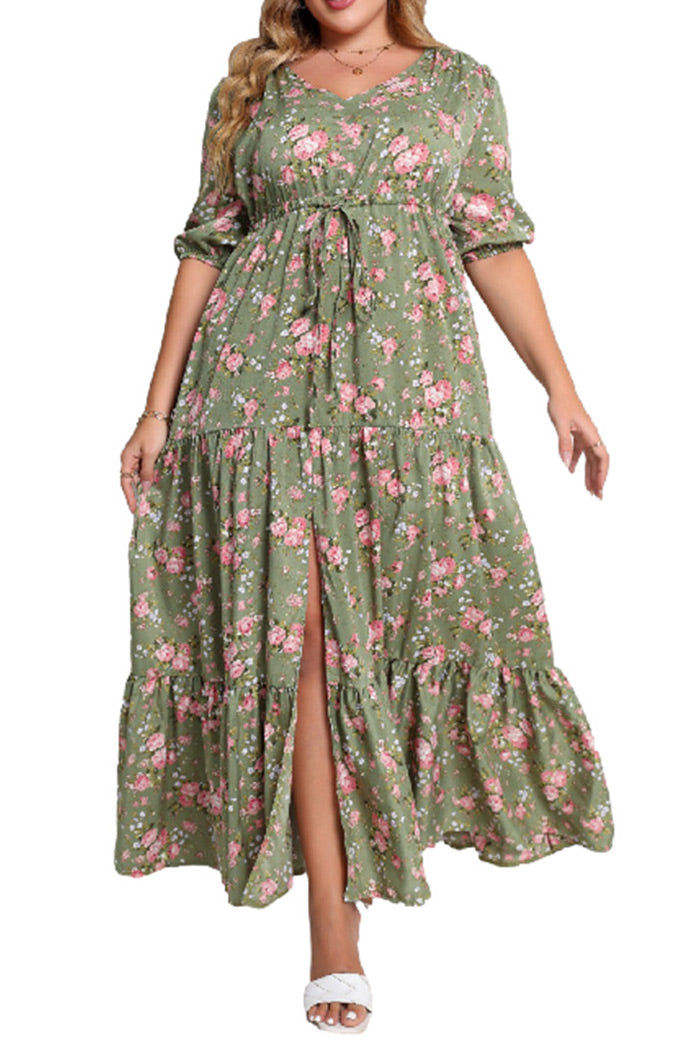 Plus Size A-Line Long Floral Dress