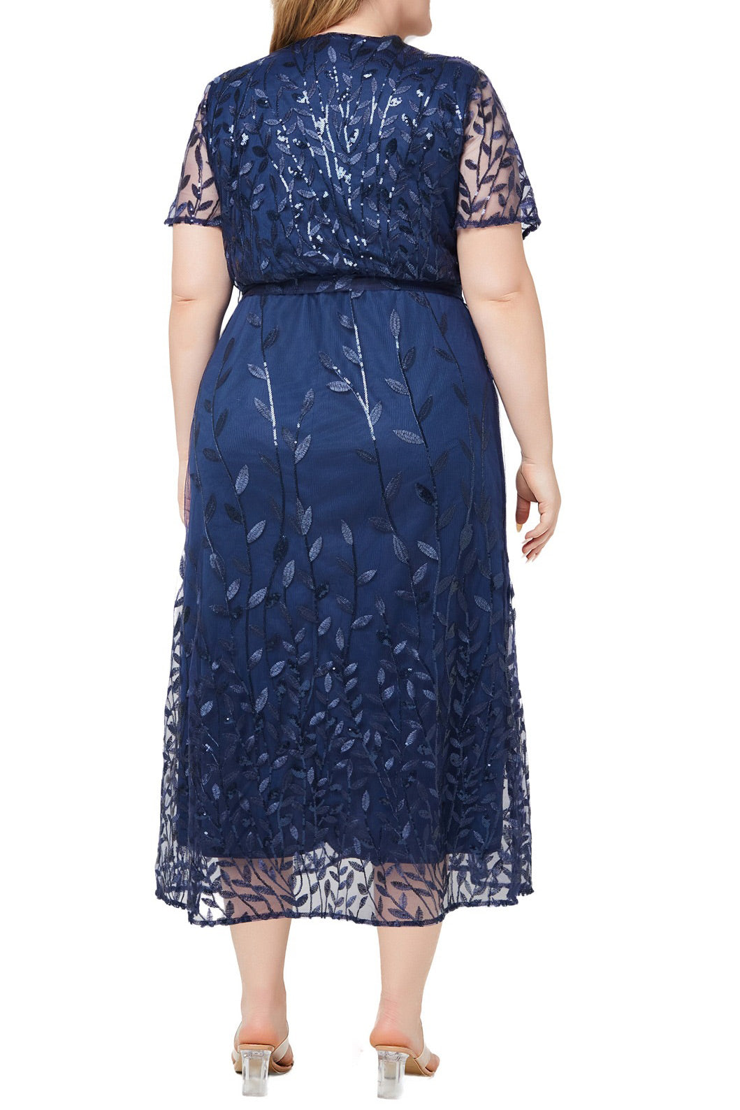 Plus Size Dark Navy Lace V-Neck Midi Dress
