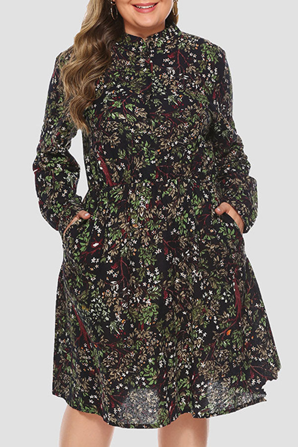 Floral Pockets Plus Size Dress - Mislish