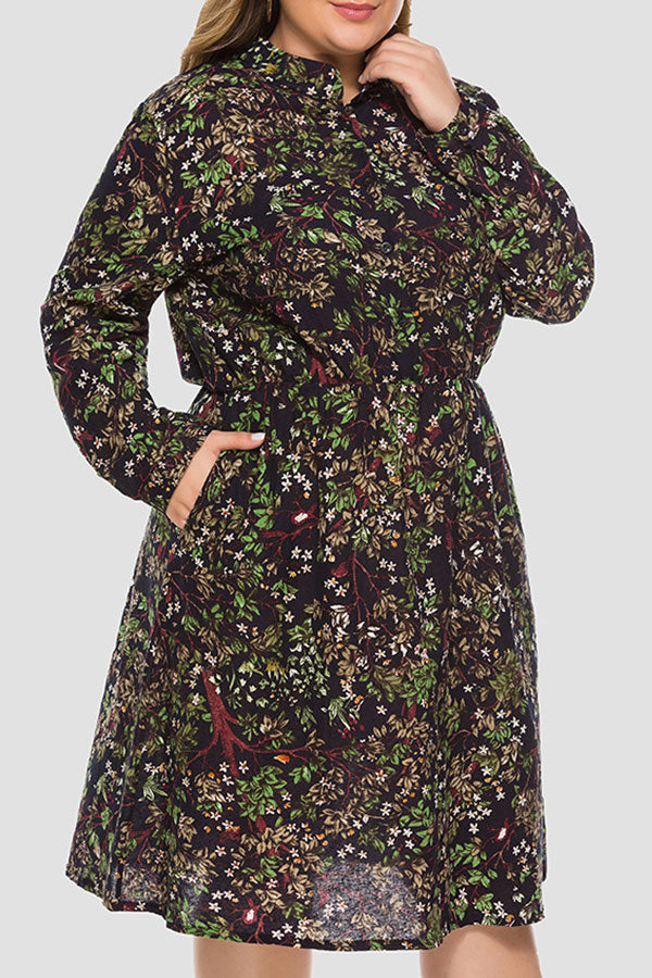 Floral Pockets Plus Size Dress