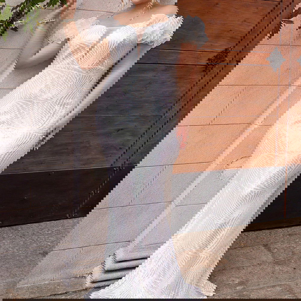 Plus Size Dress Puff Sleeve Sequin Stitching Cocktail Party Tube Top Dress - Fashionpara