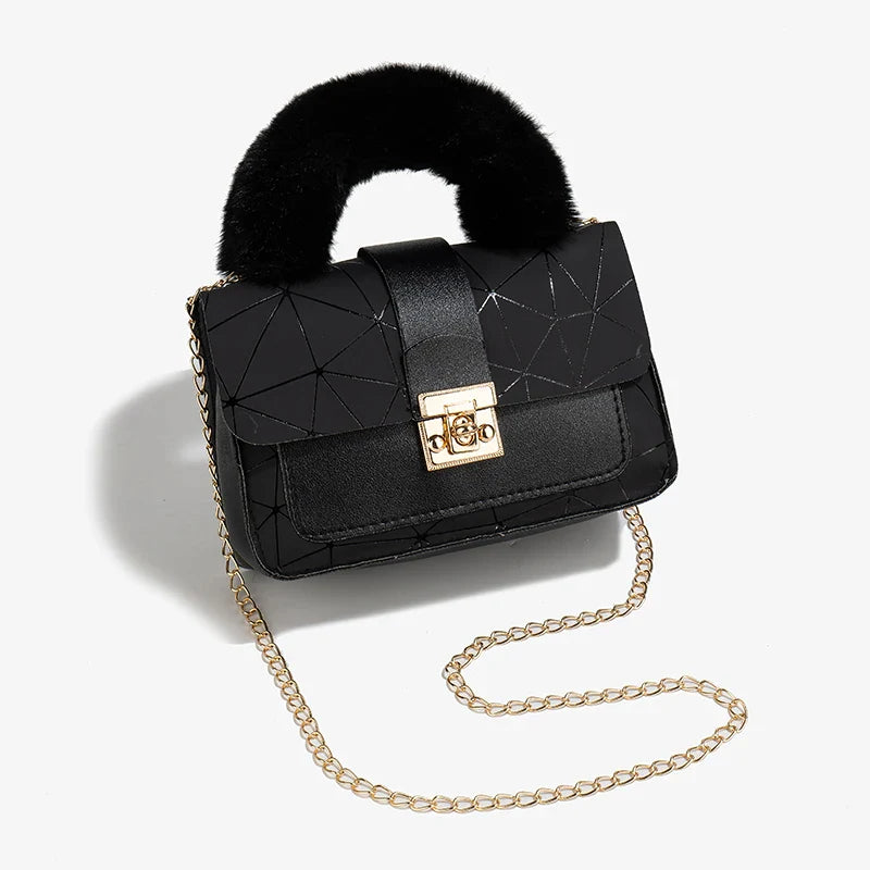 Plush Small Square Printed Messenger Handbag