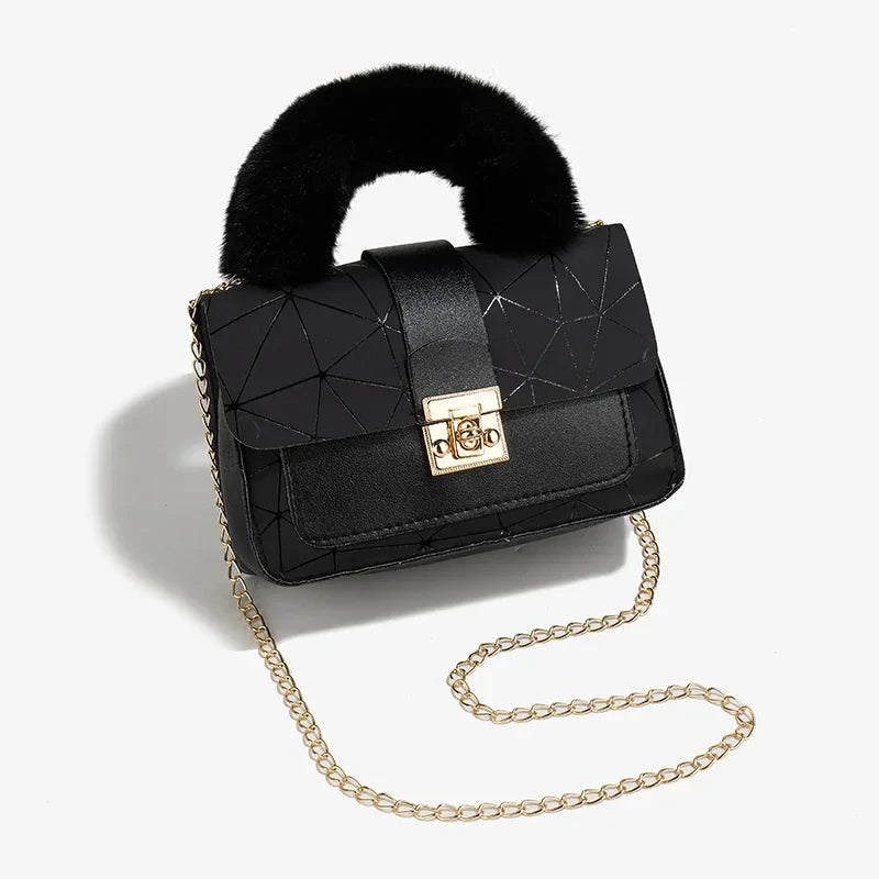 Plush Small Square Printed Messenger Handbag