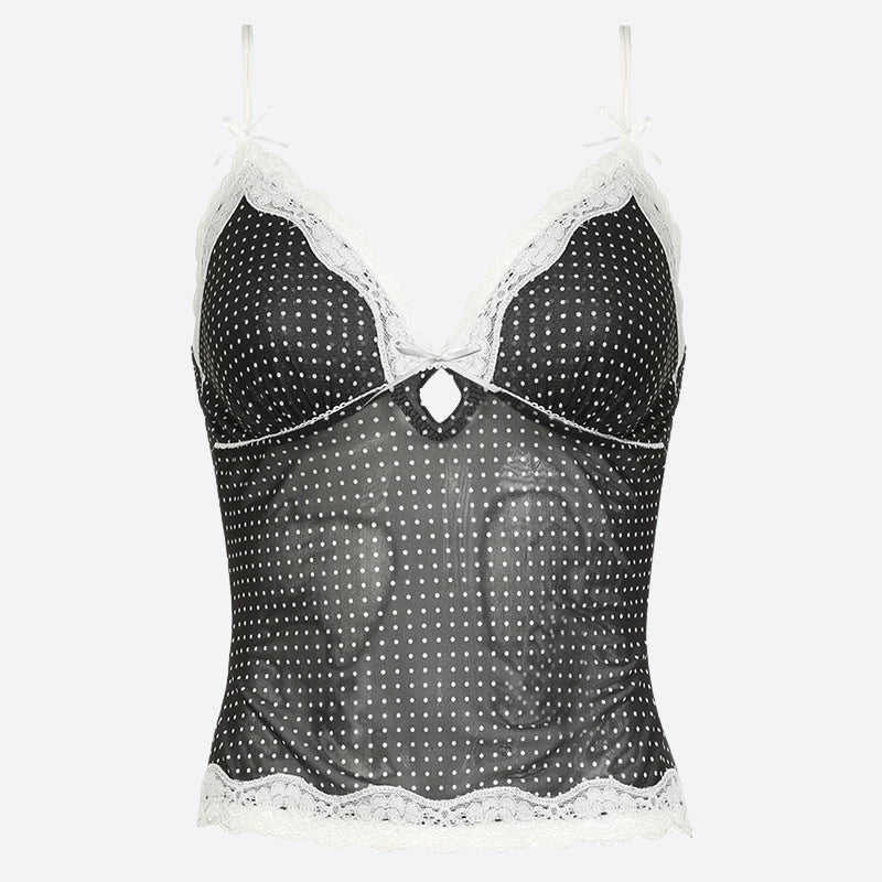 Polka Dot Mesh Top - Fashionpara