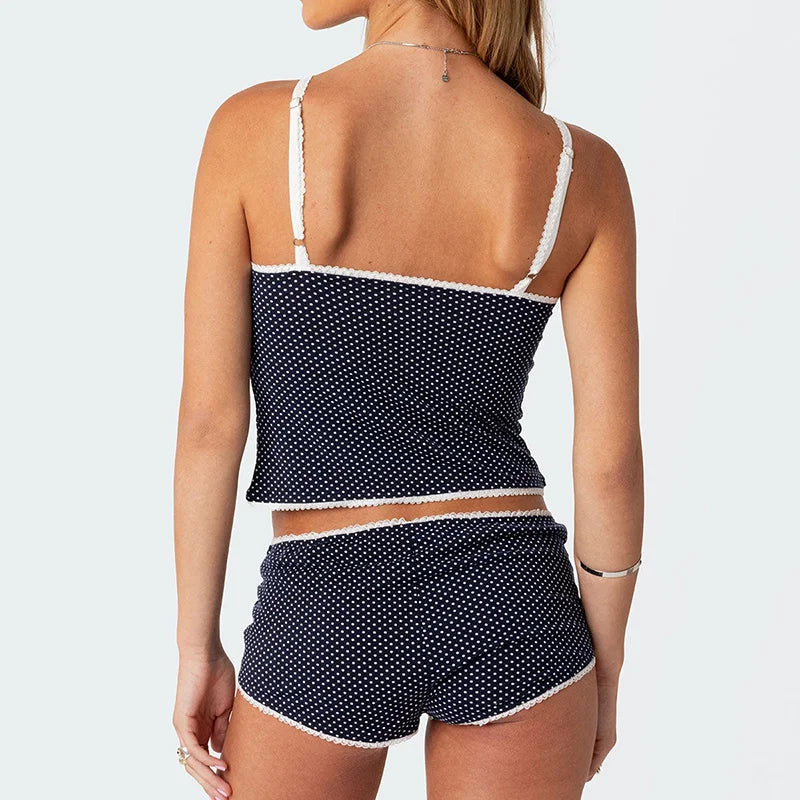 Polka Dot Vintage Crop Tops Micro Shorts Two Pieces Set