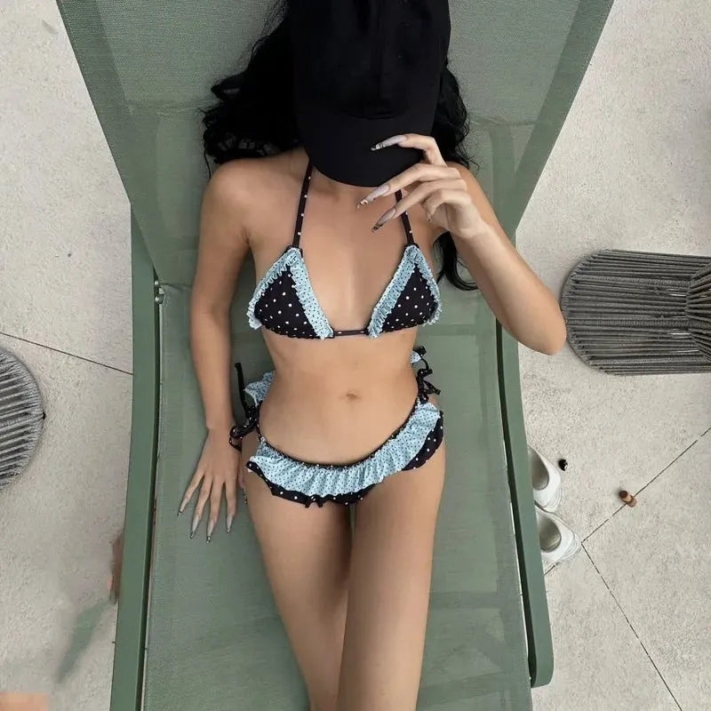 Polka Dot Ruffled Bikini Set - Fashionpara