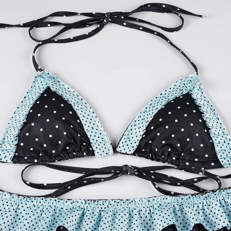 Polka Dot Ruffled Bikini Set - Fashionpara