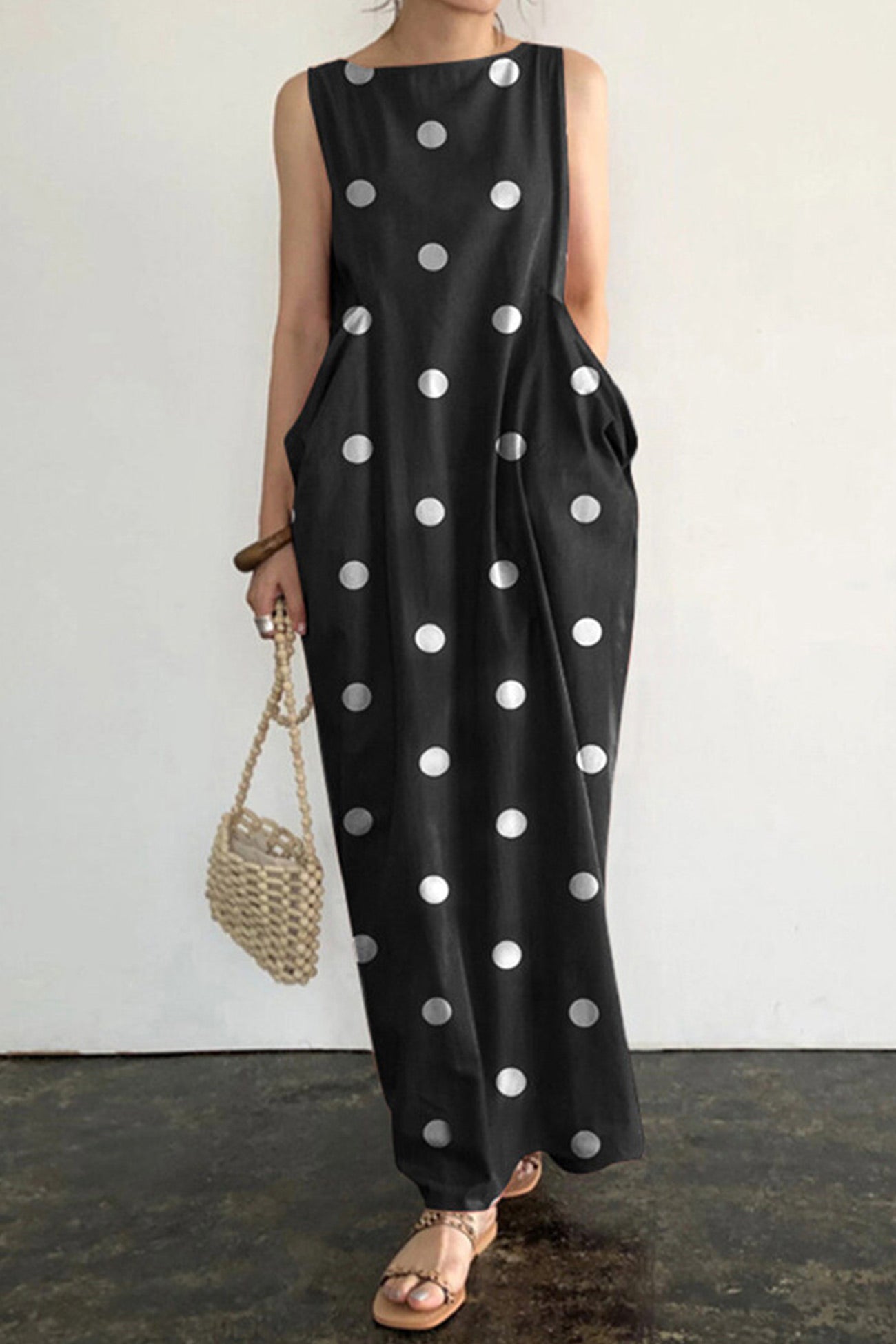 Polka Dots Large Pockets Tank Dress