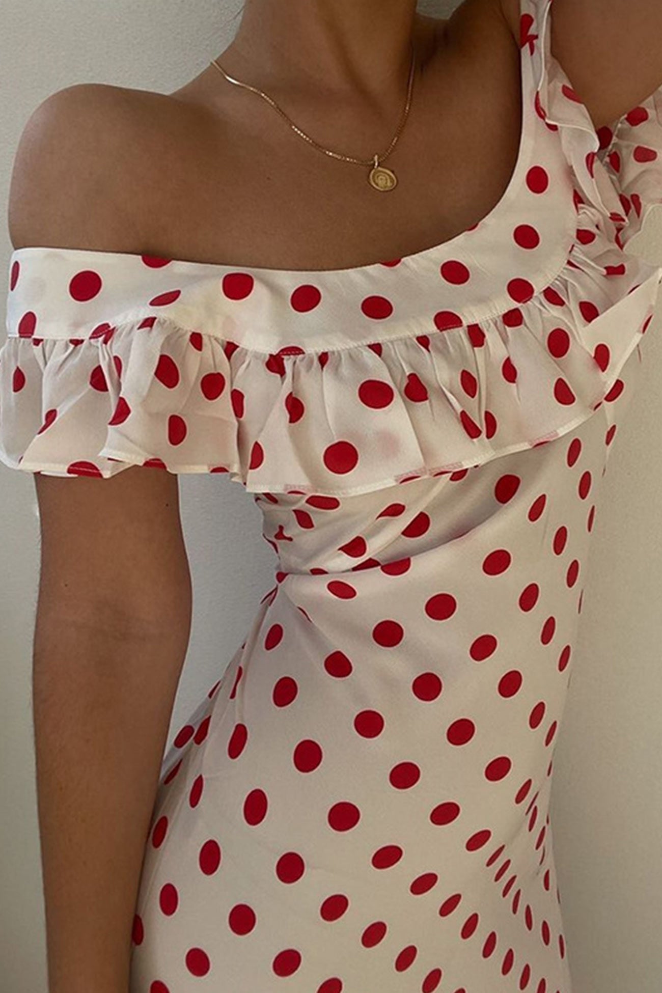 Polka Dots Ruffle Tie-up Midi Dress