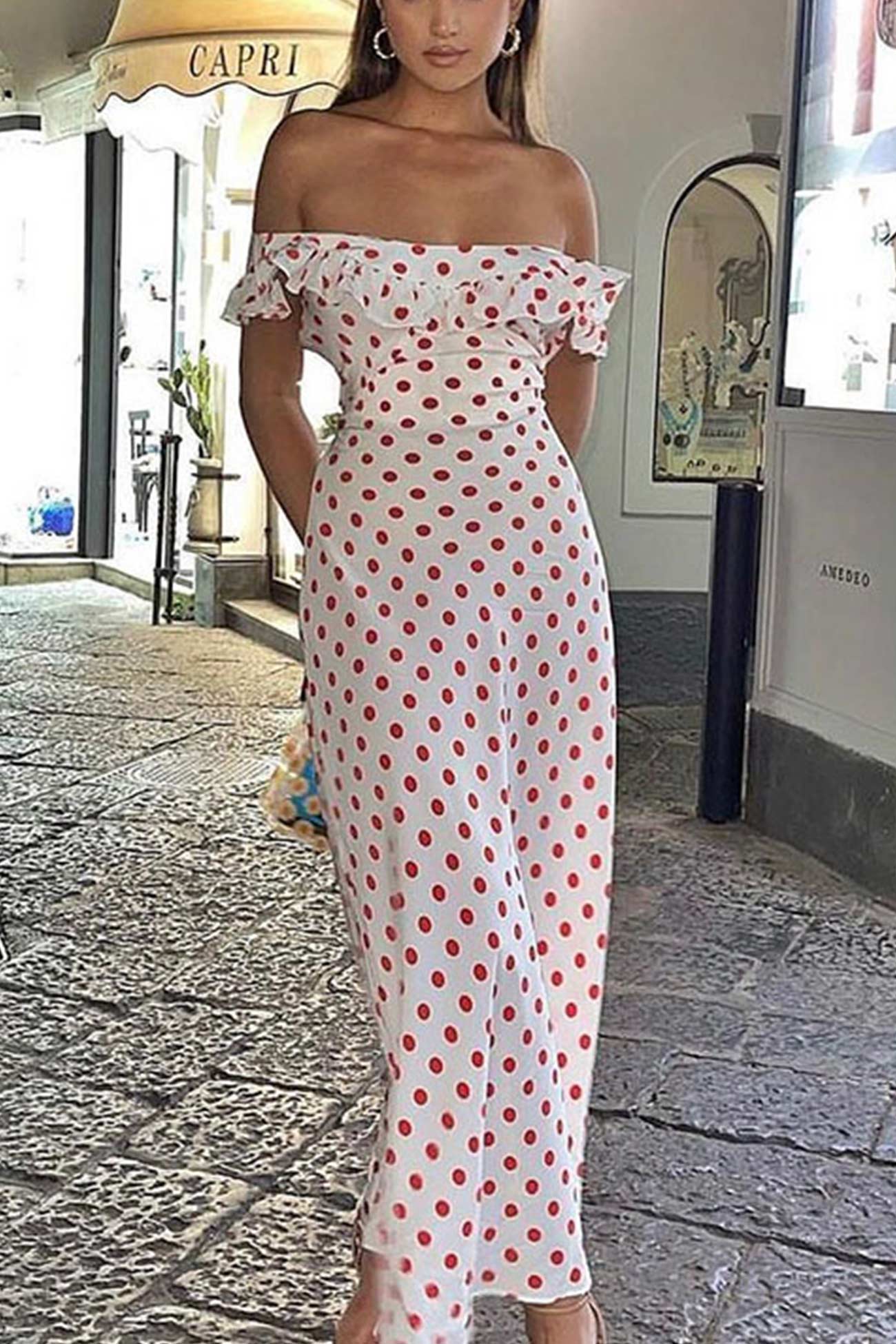 Polka Dots Ruffle Tie-up Midi Dress