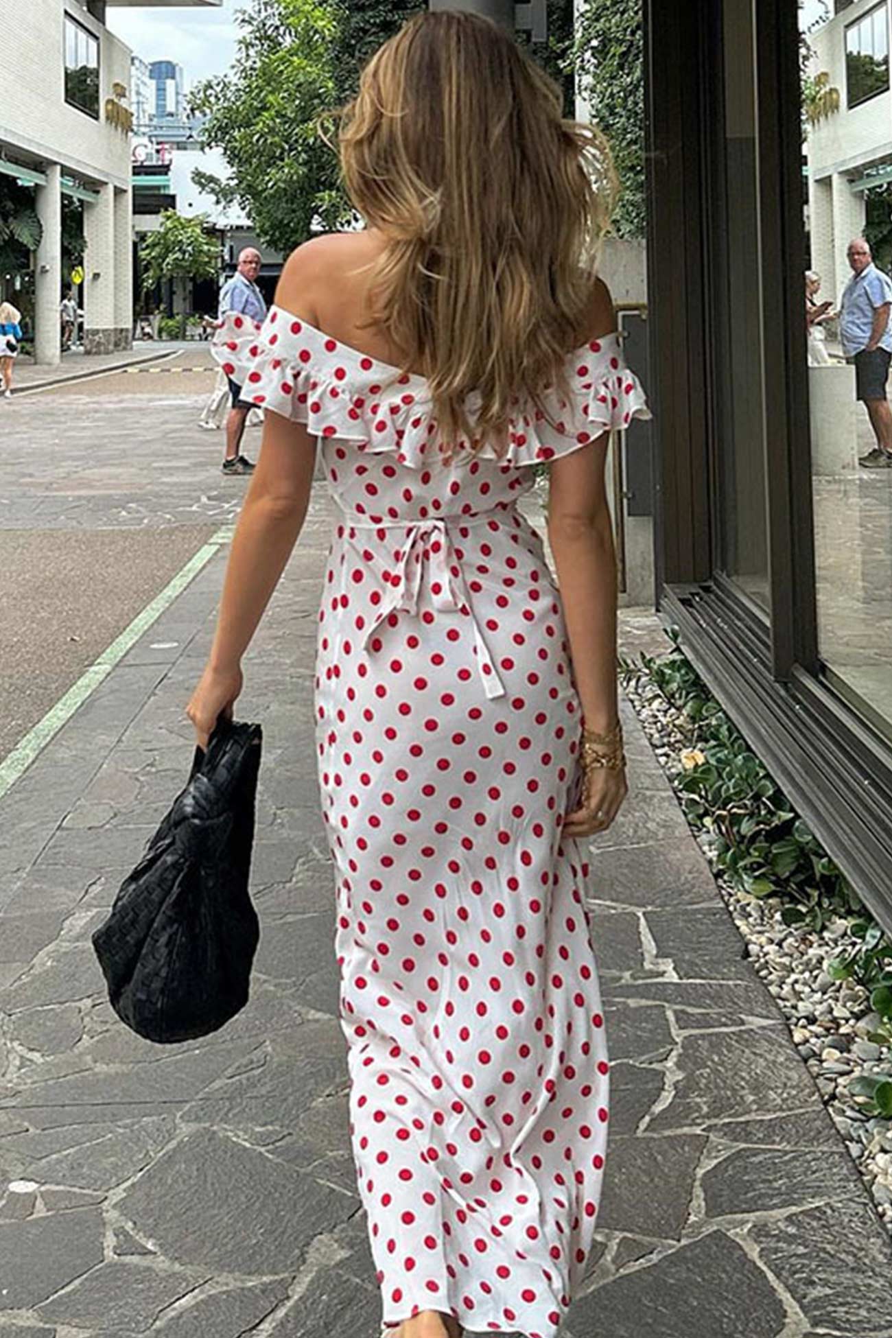 Polka Dots Ruffle Tie-up Midi Dress