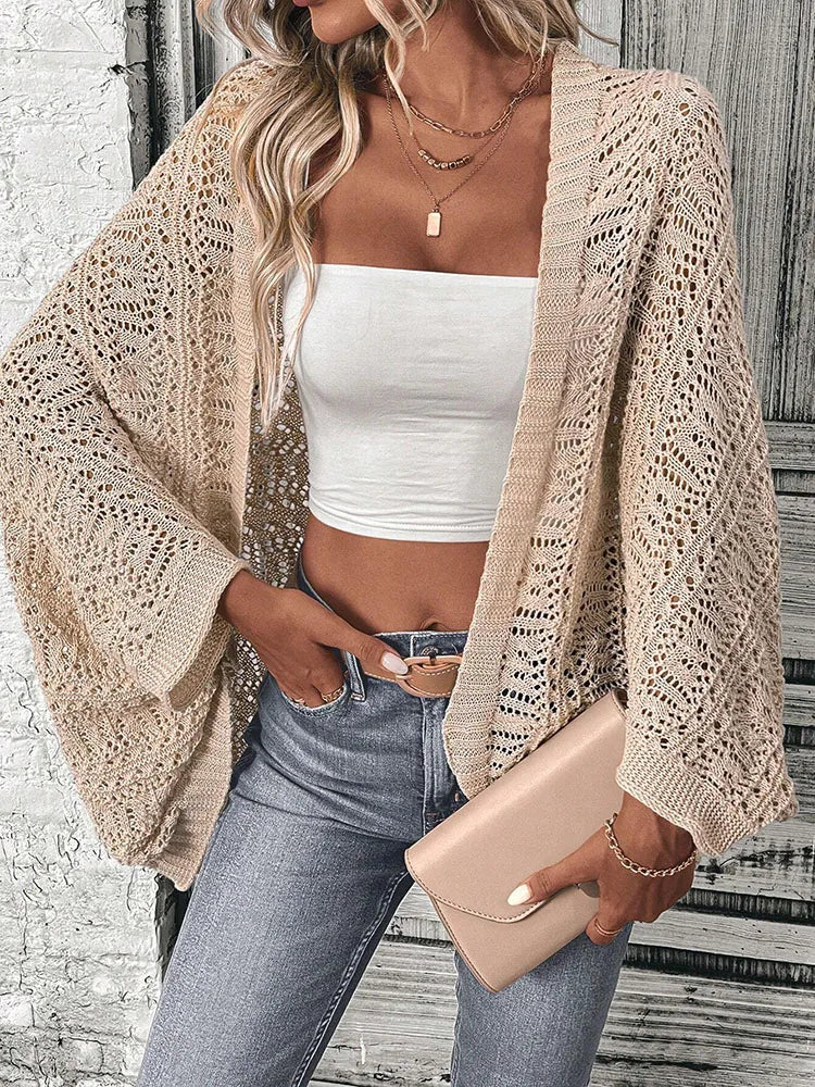 Elegant Front Open Batwing Sleeve Loose Knit Cardigan
