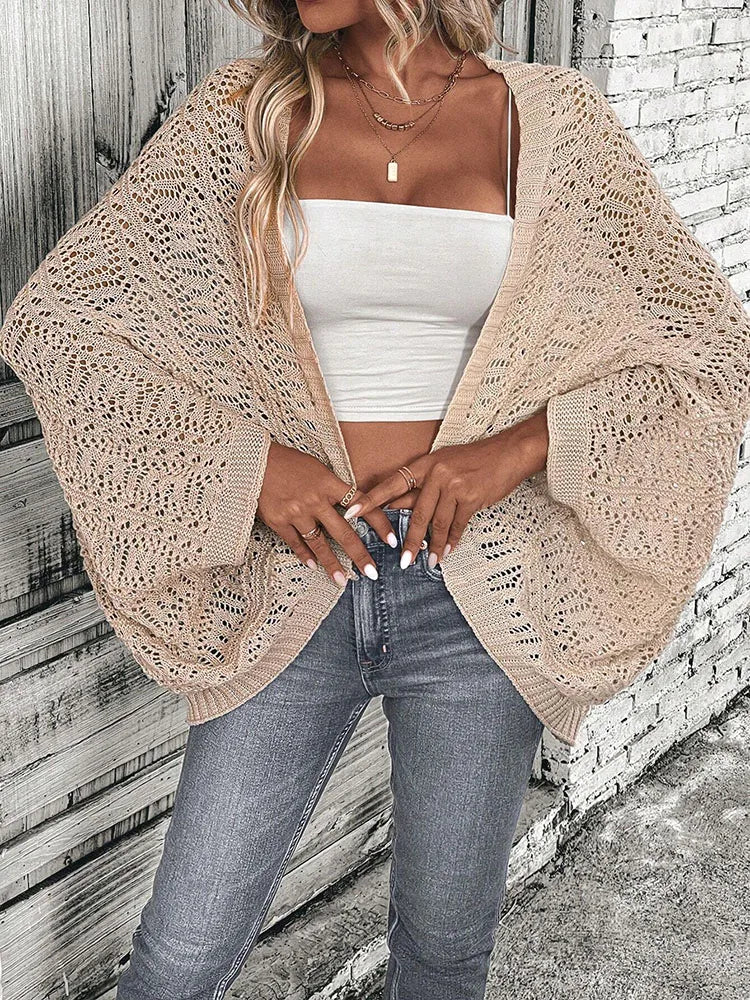 Elegant Front Open Batwing Sleeve Loose Knit Cardigan
