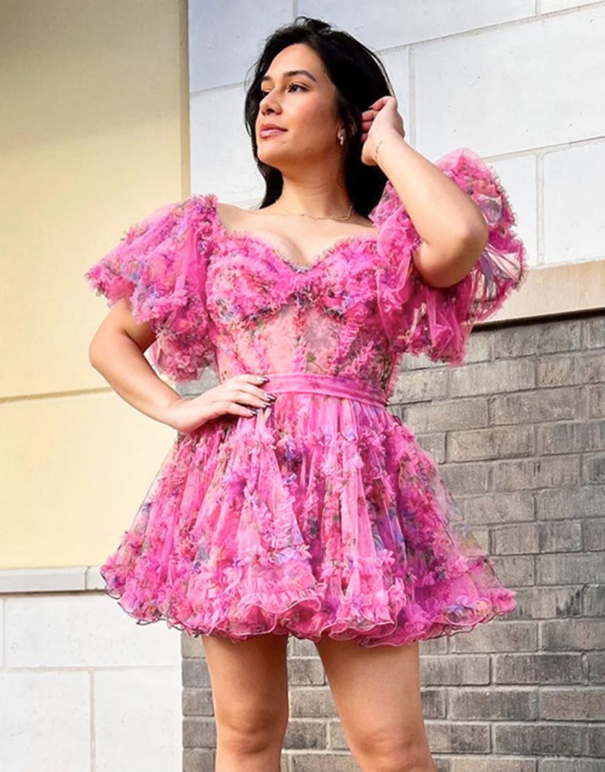 Pretty Cute Puff Sleeves A-Line Short Homecoming Party Dress - Fashionpara