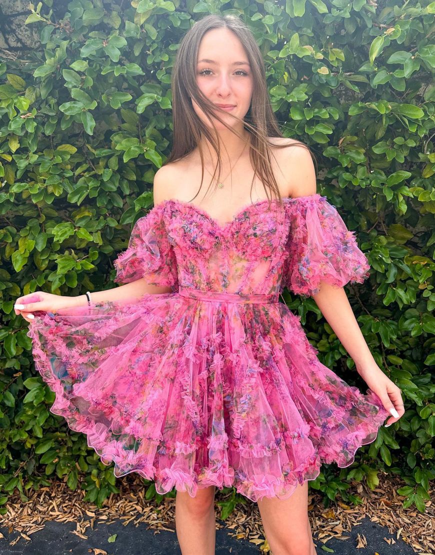 Pretty Cute Puff Sleeves A-Line Short Homecoming Party Dress - Fashionpara