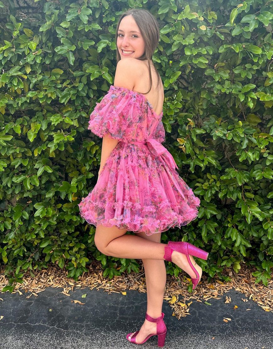 Pretty Cute Puff Sleeves A-Line Short Homecoming Party Dress - Fashionpara