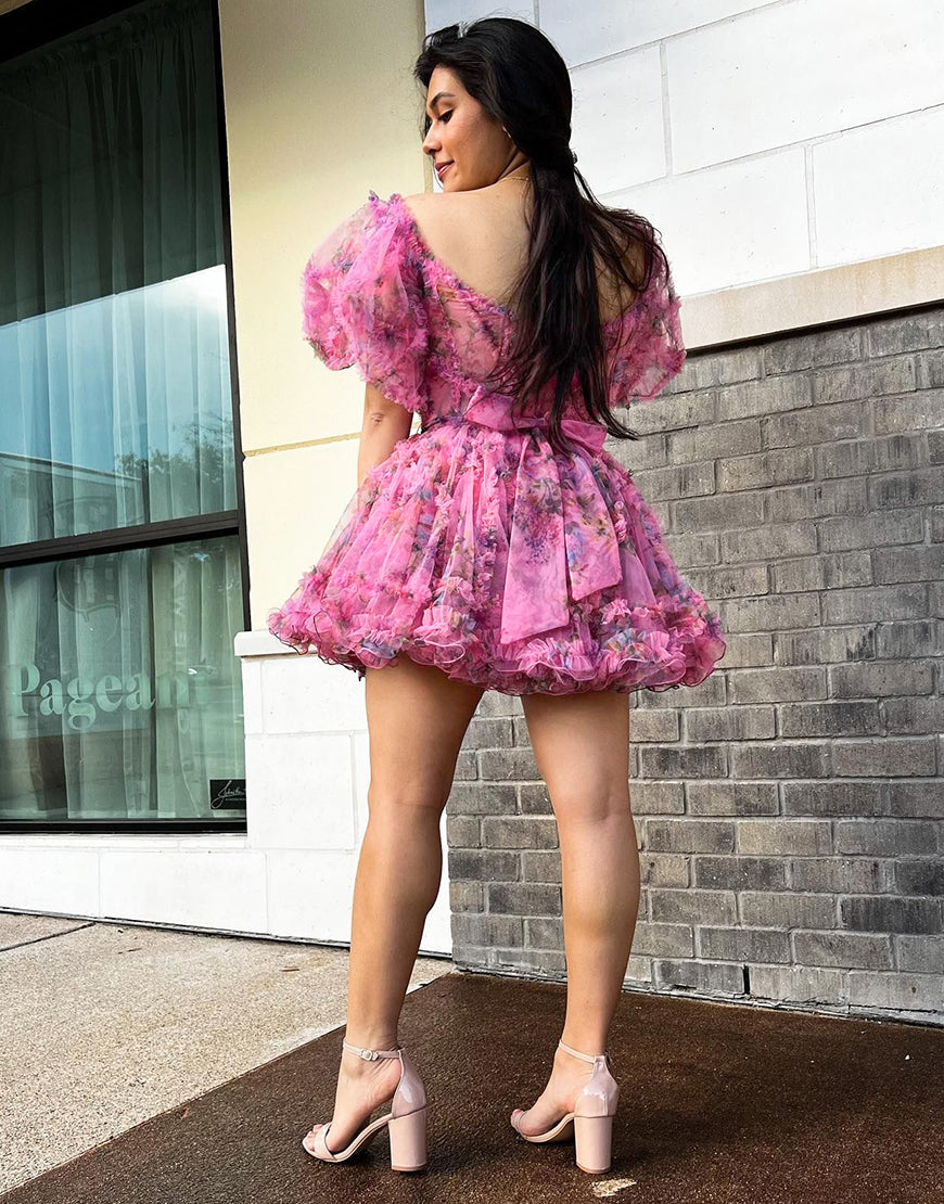Pretty Cute Puff Sleeves A-Line Short Homecoming Party Dress - Fashionpara