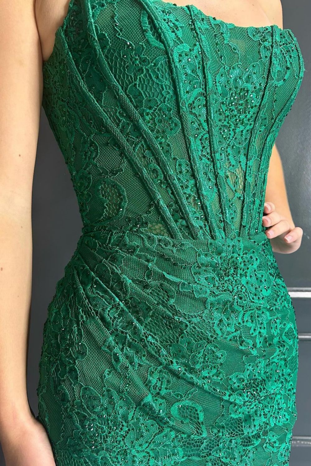 Pretty Green Bodycon Strapless Short Lace Homecoming Dress - Fashionpara