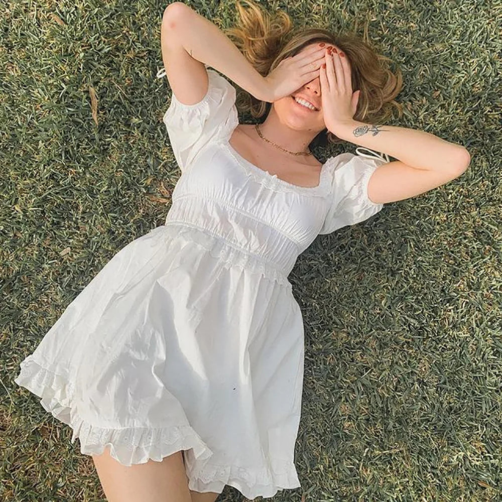 White Puff Sleeve Mini Dress