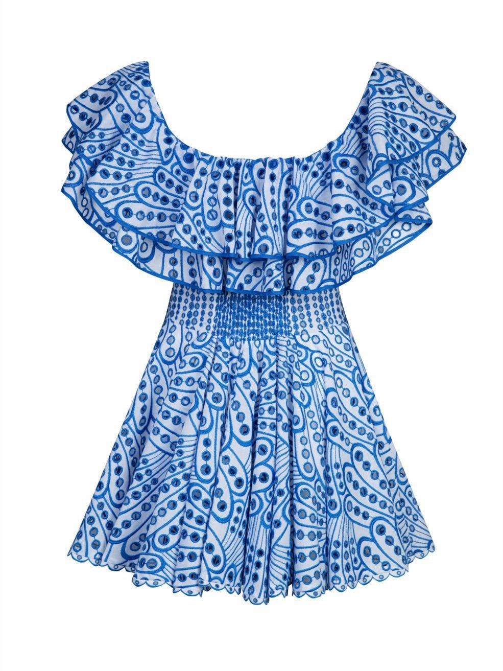 Porcelain Print Off Shoulder Ruffle Flared Mini Dress 7