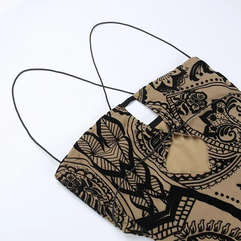 Paisley Print Cutout Strappy Bodycon Mini Dress