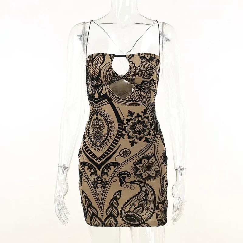 Paisley Print Cutout Strappy Bodycon Mini Dress