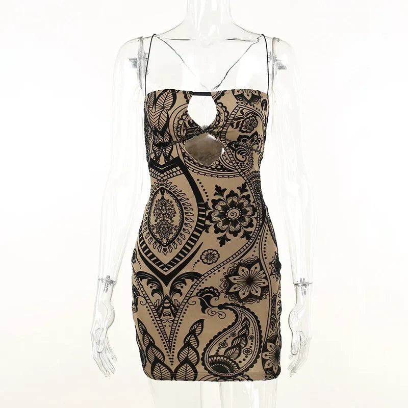 Paisley-Print Spaghetti-Strap Cut-Out Bodycon Mini Dress 3