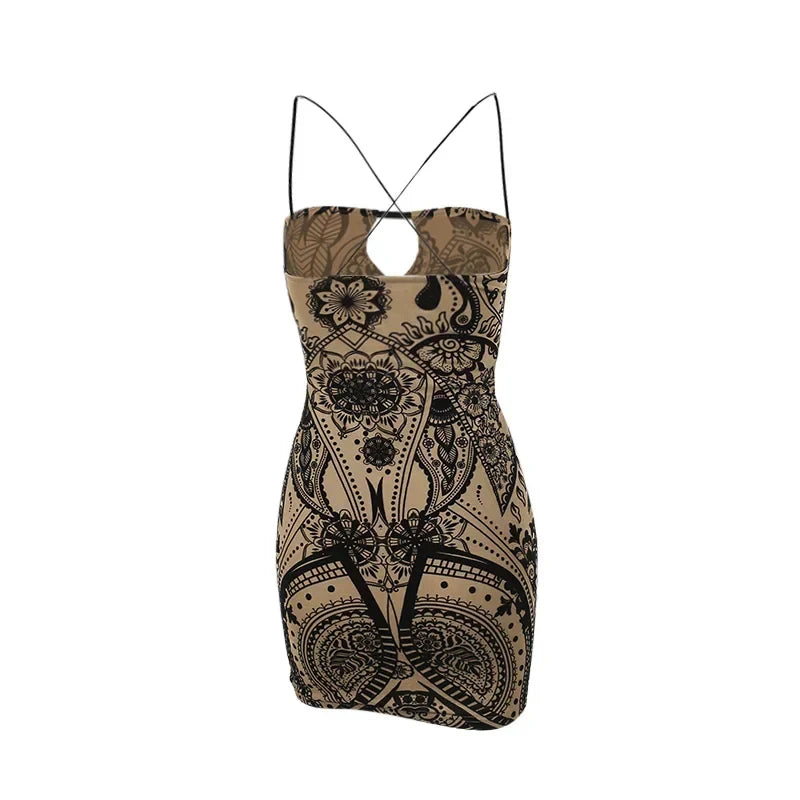 Paisley-Print Spaghetti-Strap Cut-Out Bodycon Mini Dress 2