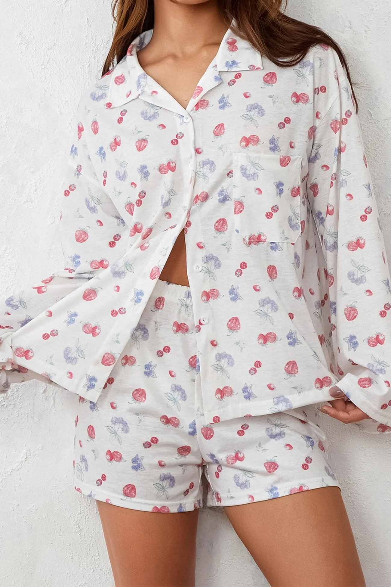 Printed Long Sleeves Button Shirt Shorts Set