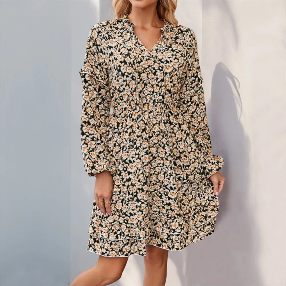 Casual Printed Long Sleeve Floral Dress