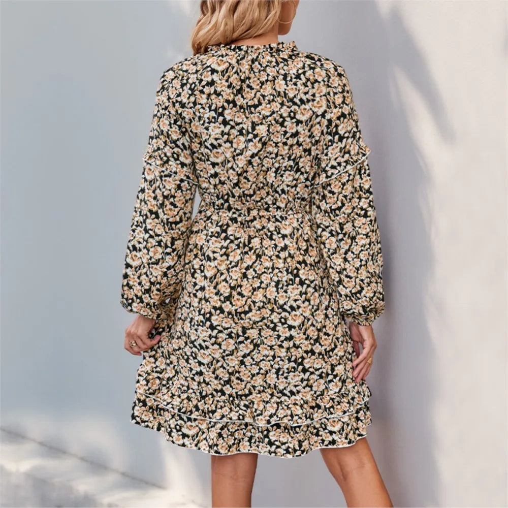 Casual Printed Long Sleeve Floral Dress
