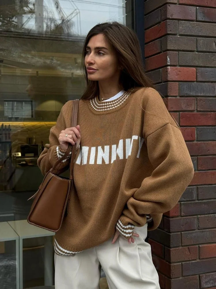 Printed Striped Cozy Loose Round Neck Comfortable